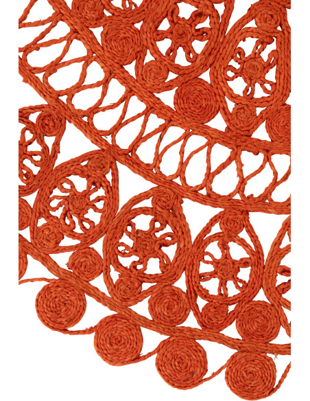 Grand Tapis style méditerranéen Rond 125x125 Jute Orange foncé Tressé Aurylina 