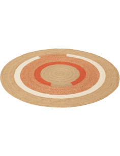 Grand Tapis Japandi Rond 150x150 Jute Naturel Orange Tressé Motif géométrique Hikariro 