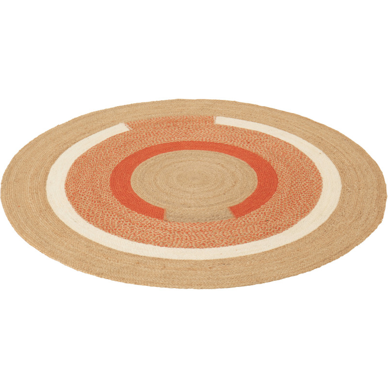 Grand Tapis Japandi Rond 150x150 Jute Naturel Orange Tressé Motif géométrique Hikariro 
