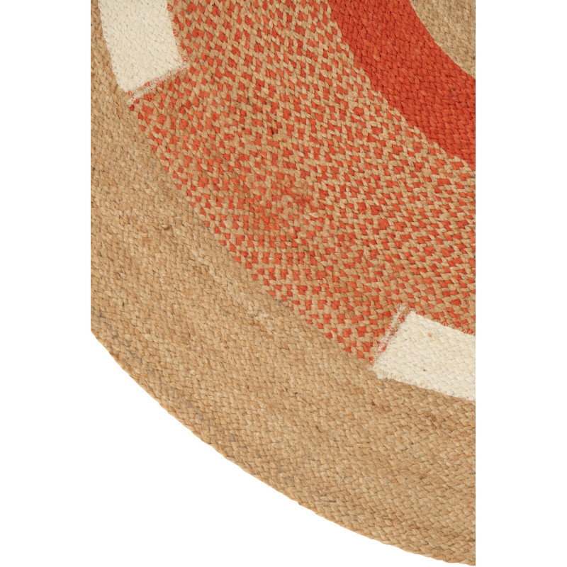 Grand Tapis Japandi Rond 150x150 Jute Naturel Orange Tressé Motif géométrique Hikariro 