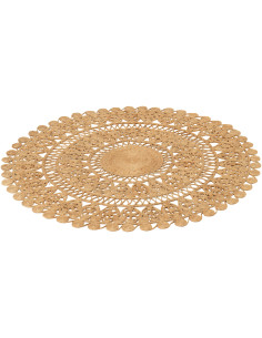 Grand Tapis bohème chic Rond 125x125 Jute Naturel Tressé Ravanya 