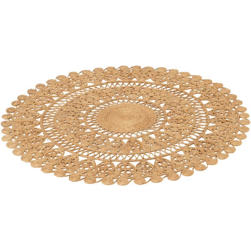 Grand Tapis bohème chic Rond 125x125 Jute Naturel Tressé Ravanya 