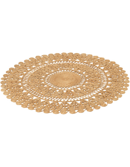 Grand Tapis bohème chic Rond 125x125 Jute Naturel Tressé Ravanya 