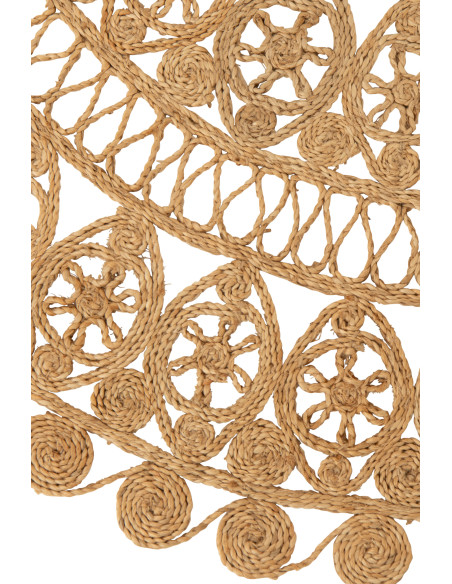 Grand Tapis bohème chic Rond 125x125 Jute Naturel Tressé Ravanya 