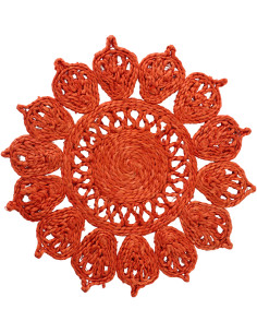 Grand Set de table rétro bohème Fleur 36 cm Jute Orange foncé Tressé Solmara 