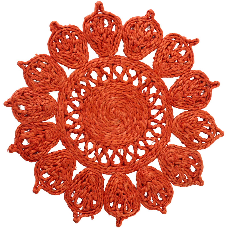 Grand Set de table rétro bohème Fleur 36 cm Jute Orange foncé Tressé Solmara 