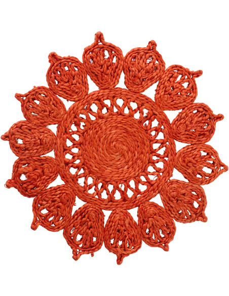 Grand Set de table rétro bohème Fleur 36 cm Jute Orange foncé Tressé Solmara 