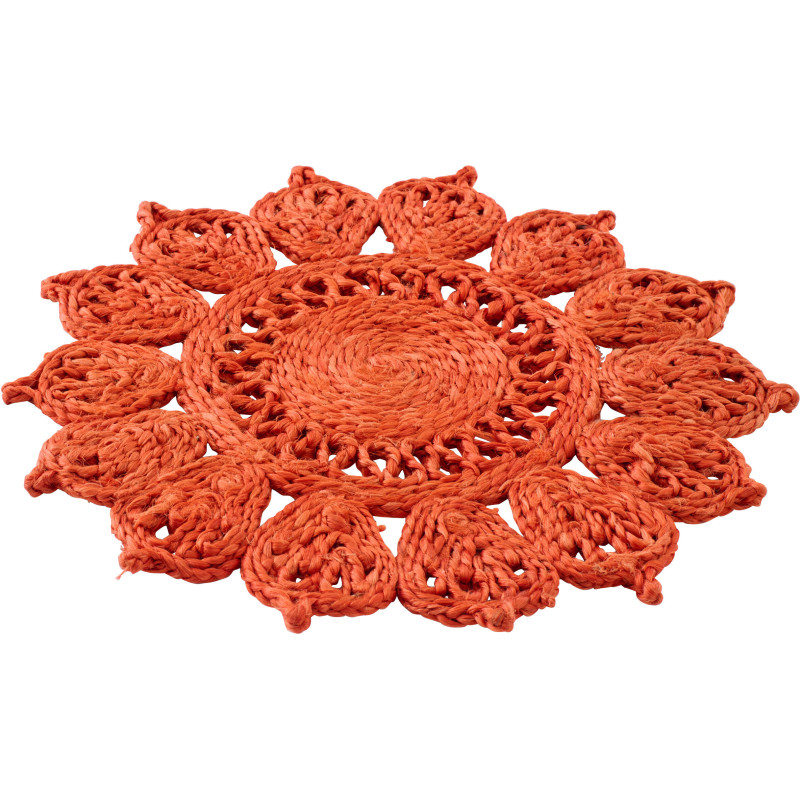 Grand Set de table rétro bohème Fleur 36 cm Jute Orange foncé Tressé Solmara 