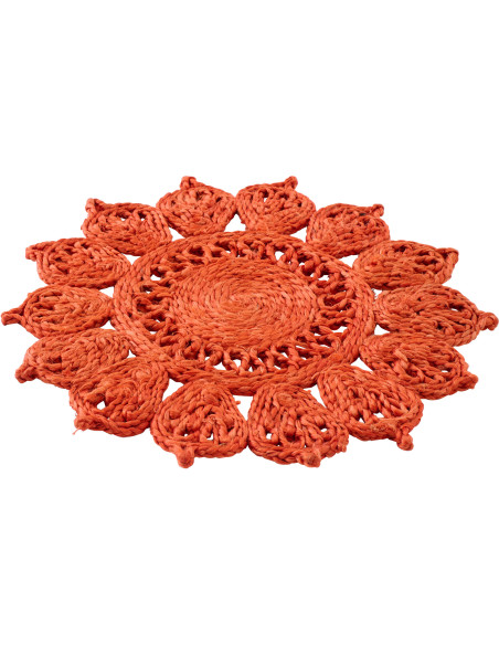 Grand Set de table rétro bohème Fleur 36 cm Jute Orange foncé Tressé Solmara 