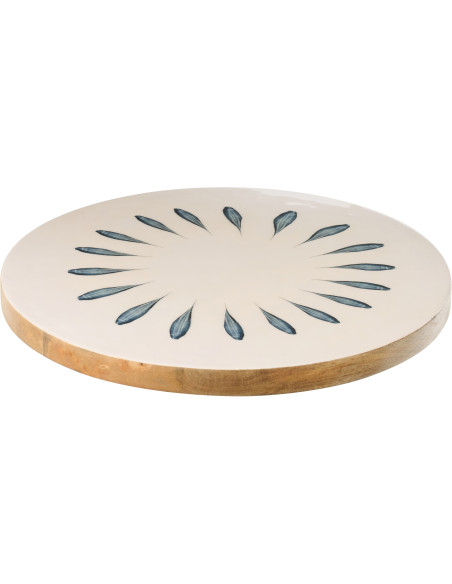 Grand Plateau tournant japandi Rond 45 cm Bois de manguier Blanc Bleu foncé Naturel Kizuna 