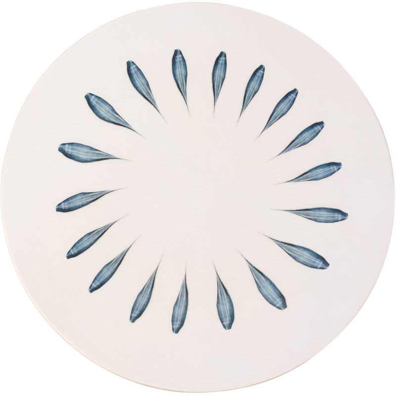 Grand Plateau tournant japandi Rond 45 cm Bois de manguier Blanc Bleu foncé Naturel Kizuna 