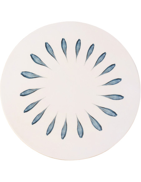 Grand Plateau tournant japandi Rond 45 cm Bois de manguier Blanc Bleu foncé Naturel Kizuna 