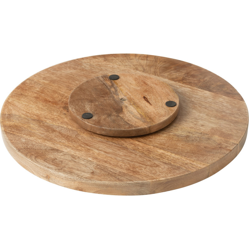 Grand Plateau tournant bord de mer Rond 45 cm Bois de manguier Bleu Blanc Motif rayures Aonani 