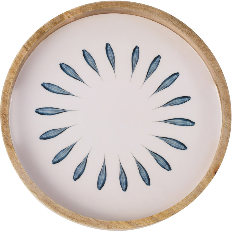 Grand Plateau de service japandi Rond 40 cm Bois de manguier Blanc Bleu foncé Naturel Kizuna J-Line - 3
