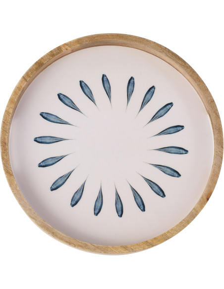 Grand Plateau de service japandi Rond 40 cm Bois de manguier Blanc Bleu foncé Naturel Kizuna J-Line - 3