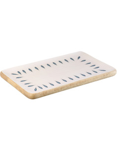 Grand Plat japandi Rectangulaire 40 cm Bois de manguier Blanc Bleu foncé Naturel Kizuna 