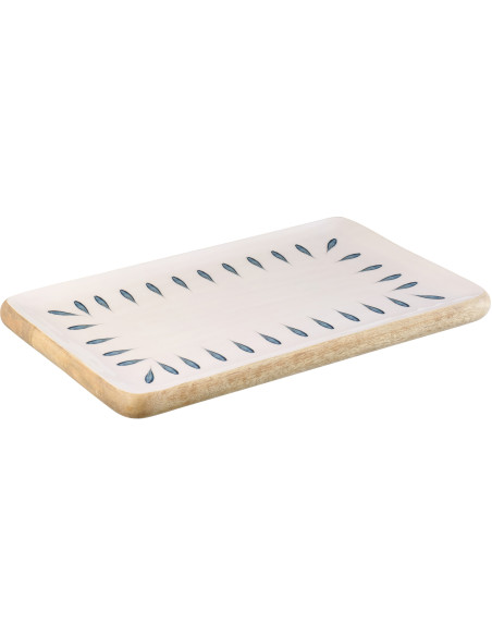 Grand Plat japandi Rectangulaire 40 cm Bois de manguier Blanc Bleu foncé Naturel Kizuna 