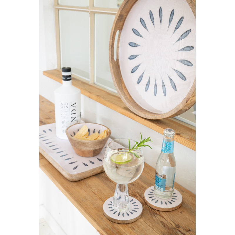 Grand Plat japandi Rectangulaire 40 cm Bois de manguier Blanc Bleu foncé Naturel Kizuna 