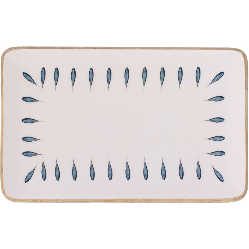 Grand Plat japandi Rectangulaire 40 cm Bois de manguier Blanc Bleu foncé Naturel Kizuna 