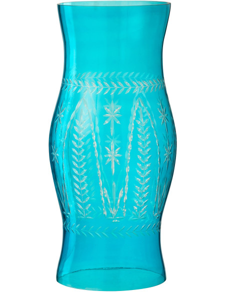 Grand Photophore XXL style méditerranéen Cylindrique H 50 cm Verre Turquoise Tarifa 