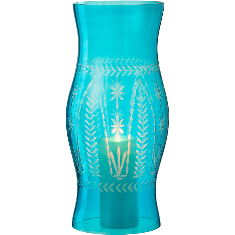 Grand Photophore XXL style méditerranéen Cylindrique H 50 cm Verre Turquoise Tarifa 