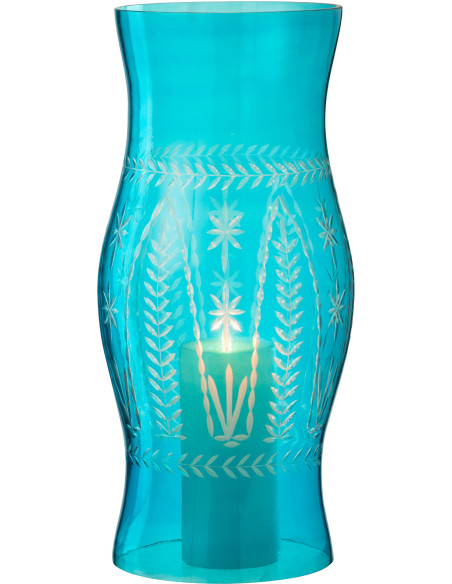 Grand Photophore XXL style méditerranéen Cylindrique H 50 cm Verre Turquoise Tarifa 