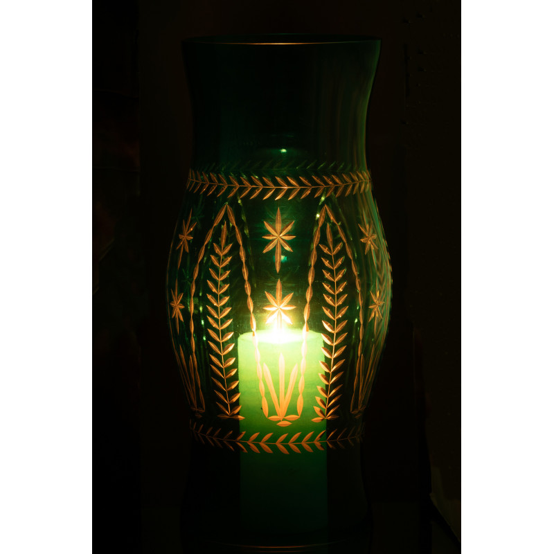 Grand Photophore XXL style méditerranéen Cylindrique H 50 cm Verre Turquoise Tarifa 