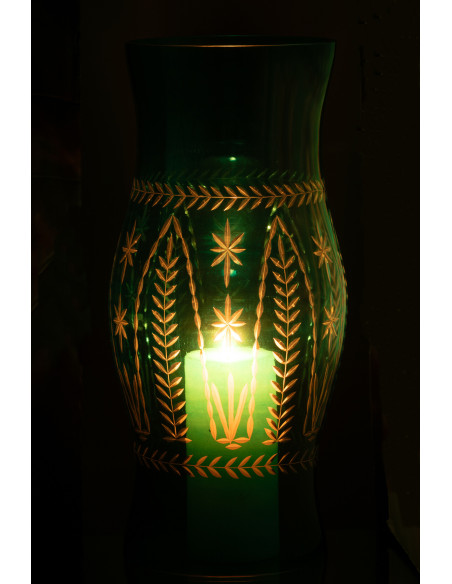 Grand Photophore XXL style méditerranéen Cylindrique H 50 cm Verre Turquoise Tarifa 