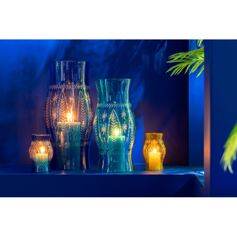 Grand Photophore XXL style méditerranéen Cylindrique H 50 cm Verre Bleu Tarifa 