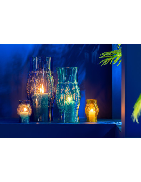 Grand Photophore XXL style méditerranéen Cylindrique H 50 cm Verre Bleu Tarifa 