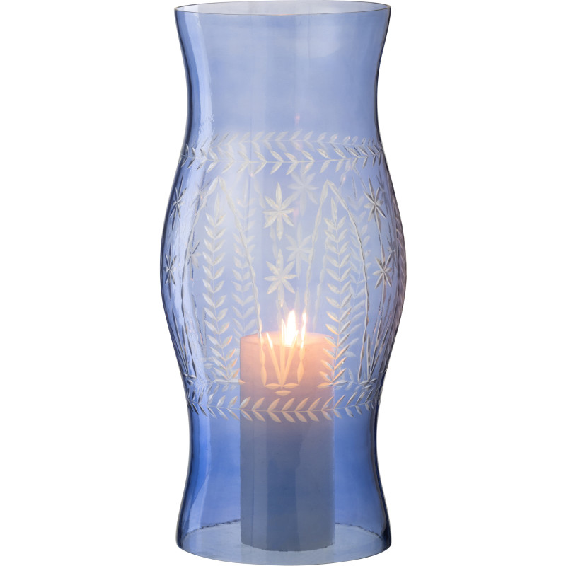 Grand Photophore XXL style méditerranéen Cylindrique H 50 cm Verre Bleu Tarifa 