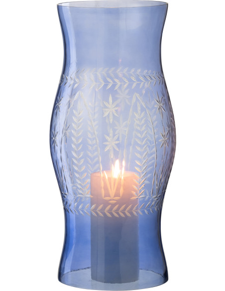 Grand Photophore XXL style méditerranéen Cylindrique H 50 cm Verre Bleu Tarifa 