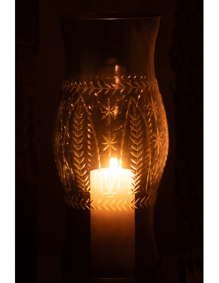 Grand Photophore XXL style méditerranéen Cylindrique H 50 cm Verre Bleu Tarifa 