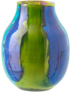 Grand Photophore tropical chic Ovale D 16 cm Verre Bleu Vert Zéphara 