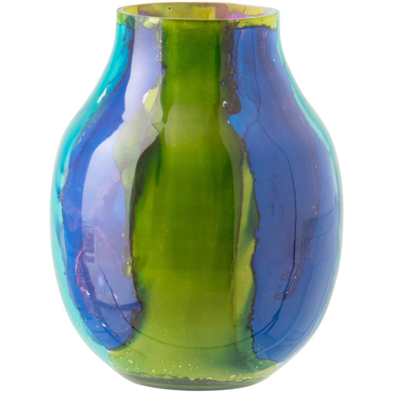 Grand Photophore tropical chic Ovale D 16 cm Verre Bleu Vert Zéphara 