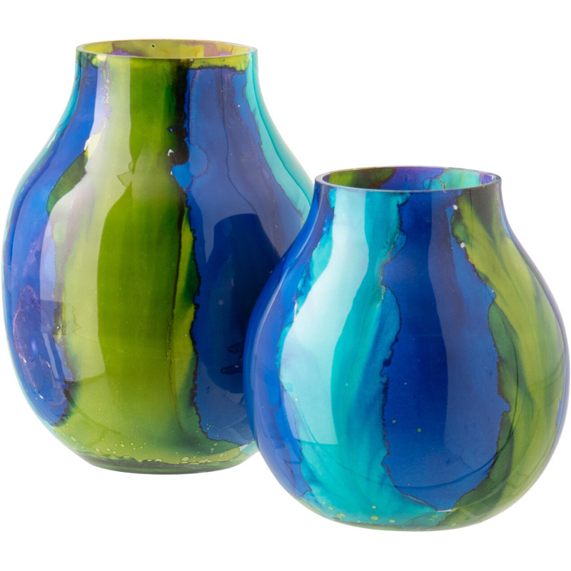 Grand Photophore tropical chic Ovale D 16 cm Verre Bleu Vert Zéphara 