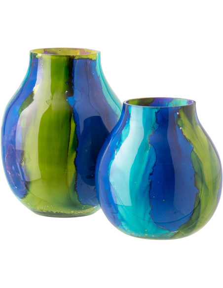 Grand Photophore tropical chic Ovale D 16 cm Verre Bleu Vert Zéphara 