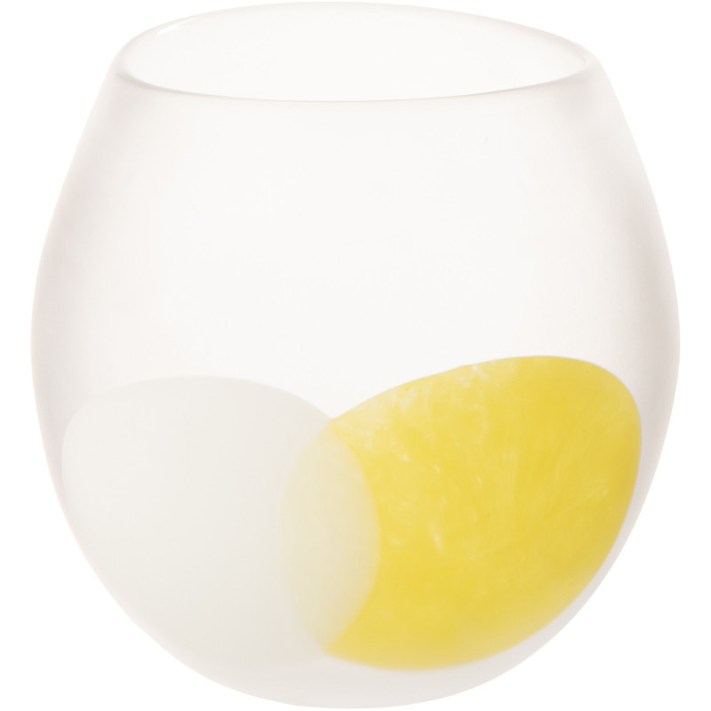 Grand Photophore design moderne Boule D 21 cm Verre Transparent Jaune Blanc Motif ronds Heliono 