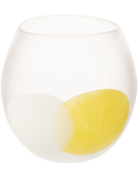 Grand Photophore design moderne Boule D 21 cm Verre Transparent Jaune Blanc Motif ronds Heliono 
