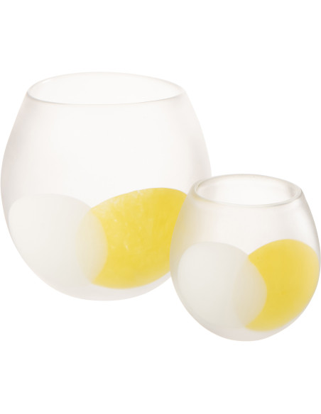 Grand Photophore design moderne Boule D 21 cm Verre Transparent Jaune Blanc Motif ronds Heliono 