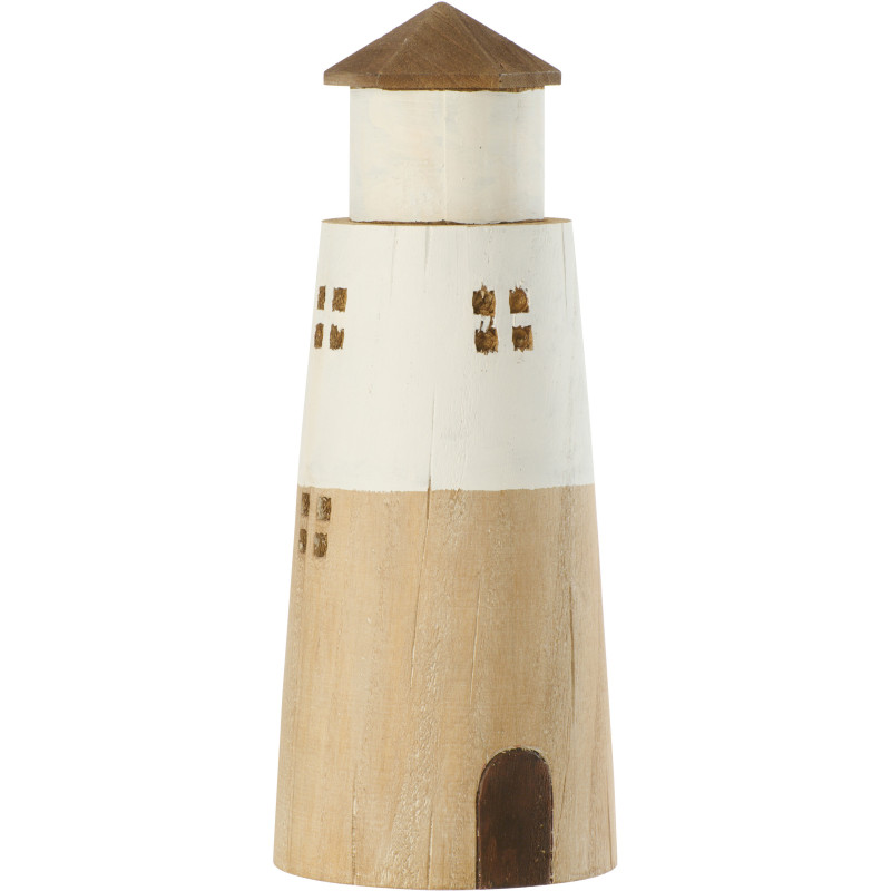 Grand Phare déco bord de mer H 30 cm Bois de paulownia Naturel Blanc Nautina 