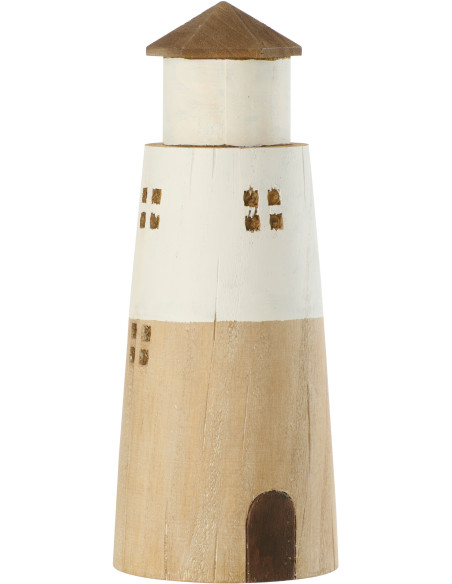 Grand Phare déco bord de mer H 30 cm Bois de paulownia Naturel Blanc Nautina 