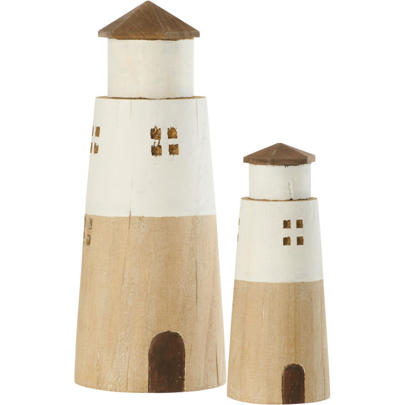 Grand Phare déco bord de mer H 30 cm Bois de paulownia Naturel Blanc Nautina 