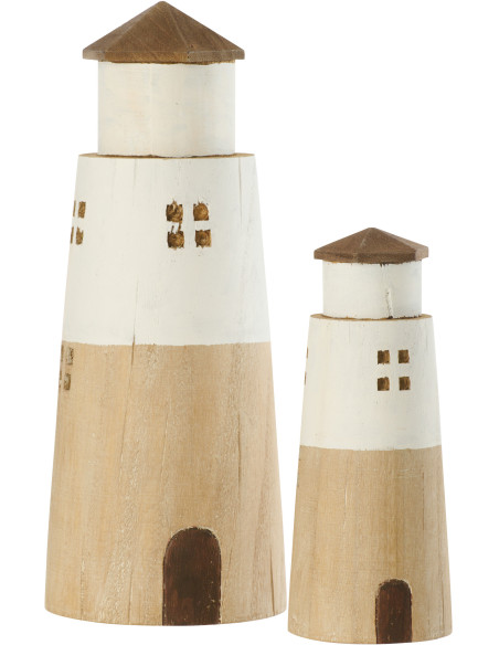 Grand Phare déco bord de mer H 30 cm Bois de paulownia Naturel Blanc Nautina 