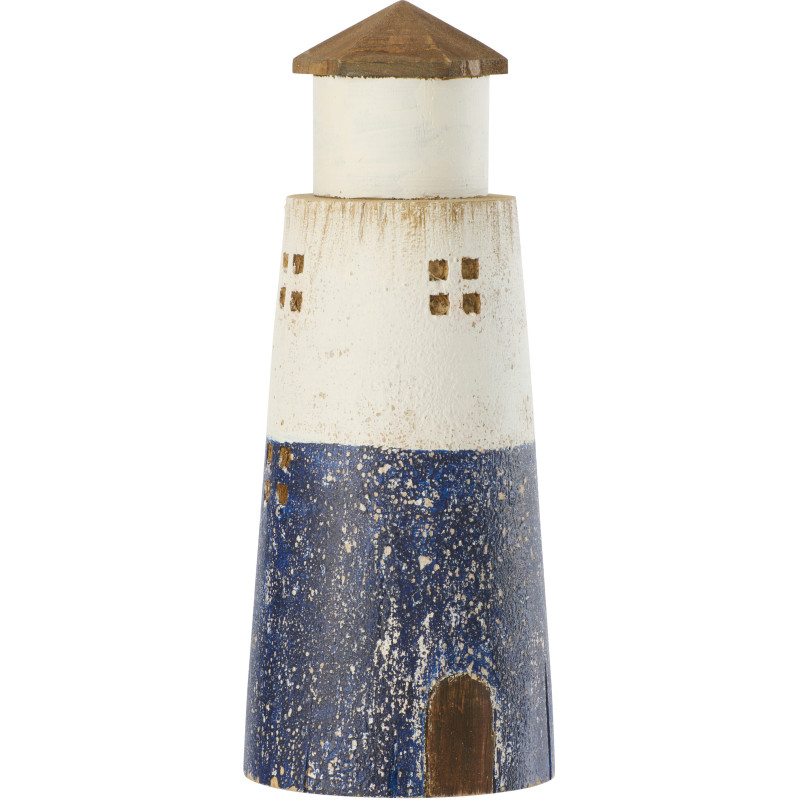 Grand Phare déco bord de mer H 30 cm Bois de paulownia Bleu foncé Blanc Nautina 