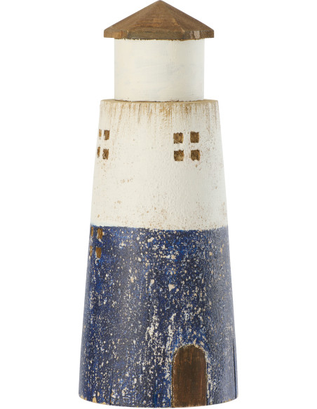 Grand Phare déco bord de mer H 30 cm Bois de paulownia Bleu foncé Blanc Nautina 