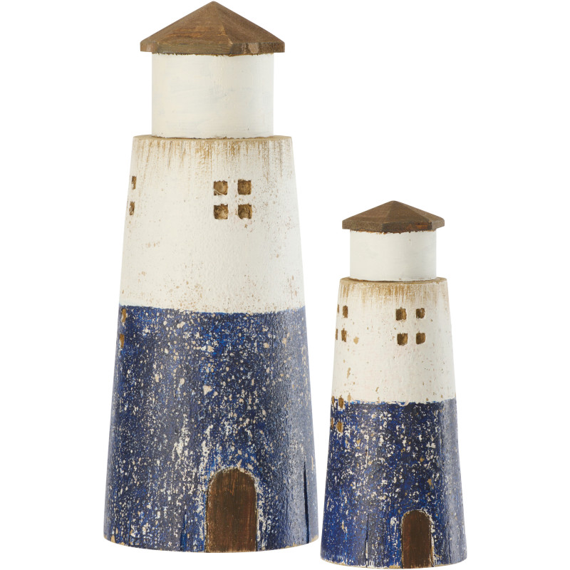 Grand Phare déco bord de mer H 30 cm Bois de paulownia Bleu foncé Blanc Nautina 