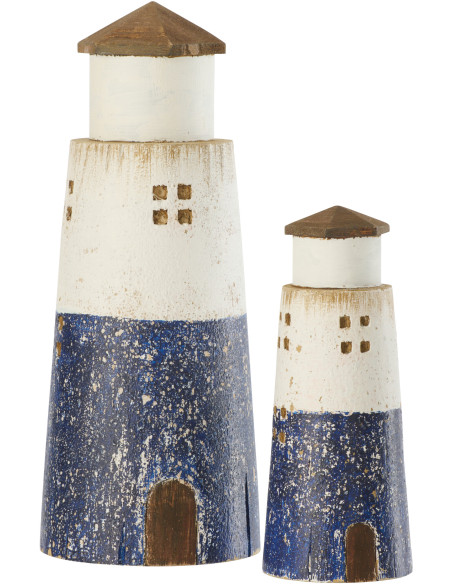 Grand Phare déco bord de mer H 30 cm Bois de paulownia Bleu foncé Blanc Nautina 