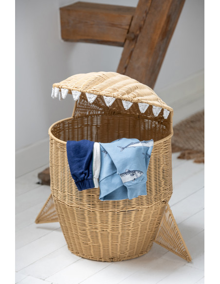 Grand Panier de rangement original Requin H 66 cm Rotin synthétique Naturel Tressé Squally 