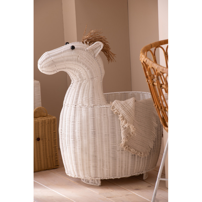 Grand Panier de rangement original Cheval Rotin synthétique Blanc Tressé Horsio 